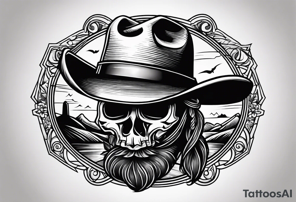 Country western cowboy saloon sunset shootout leg tattoo idea