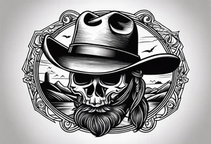 Country western cowboy saloon sunset shootout leg tattoo idea