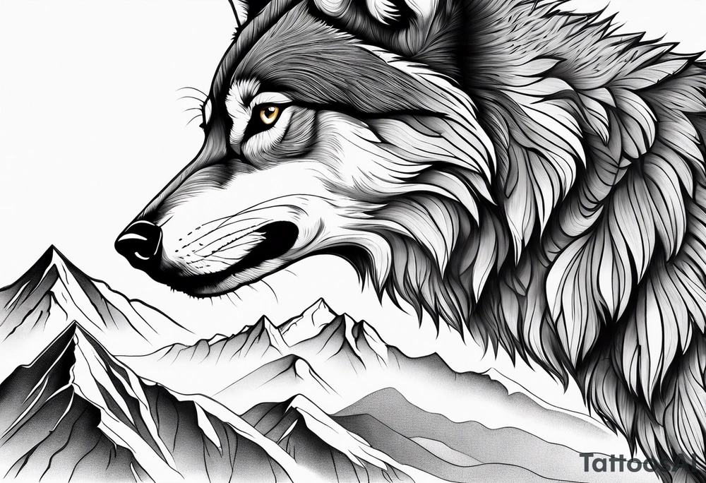 Mountains, wolf eyes underneath tattoo idea