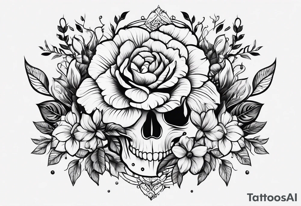 horn and flower tattoo idea