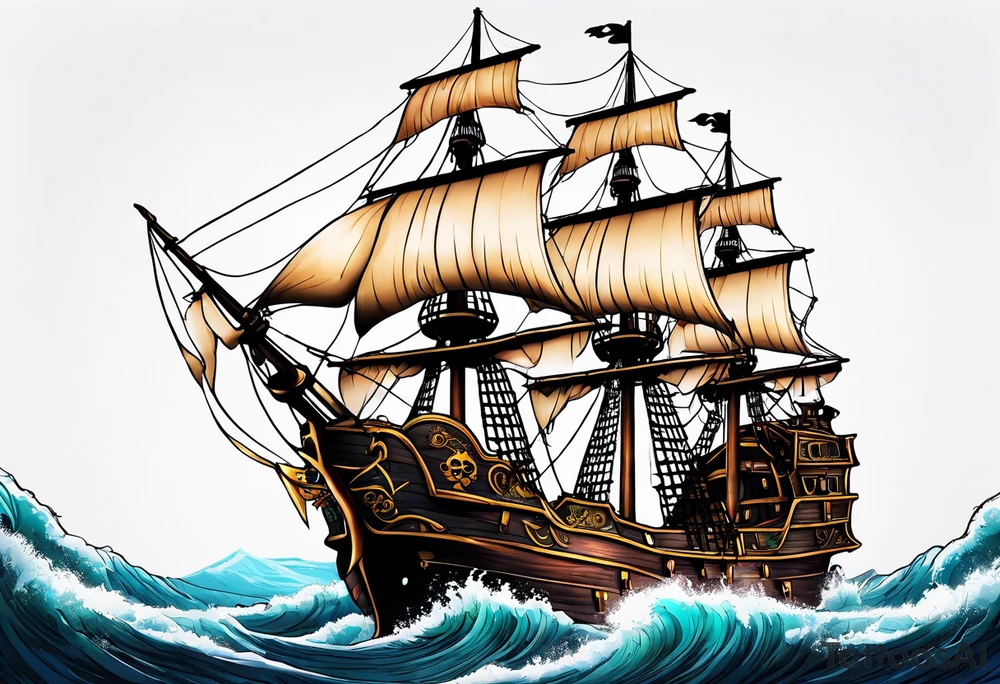 Ship pirate, flower, animal tattoo idea