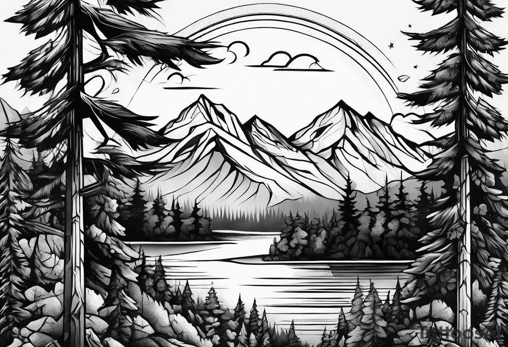 forest mountain forearm tattoo idea