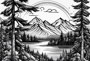 forest mountain forearm tattoo idea