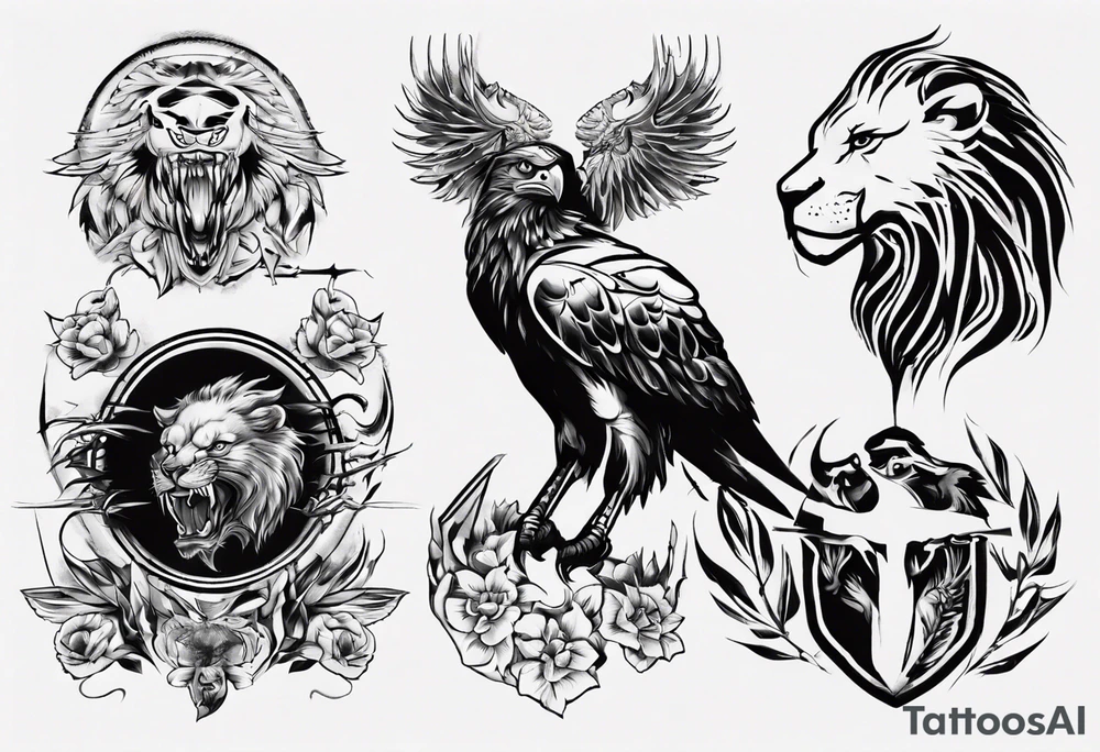 Adler und Löwe je halbseitig zusammengefügt tattoo idea Adler und Löwe je halbseitig zusammengefügt tattoo idea