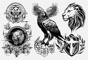 Adler und Löwe je halbseitig zusammengefügt tattoo idea