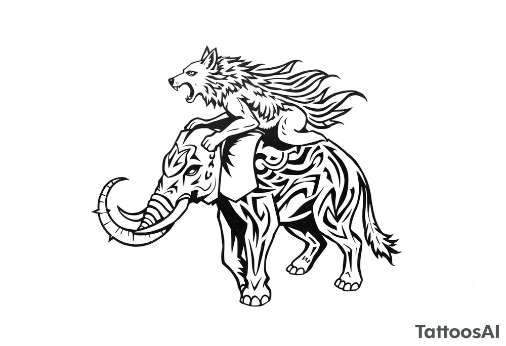 Wolf riding an elephant tattoo idea