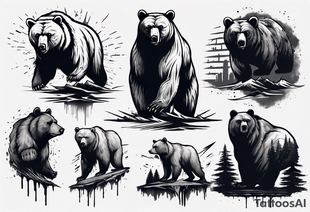 Serious bear coming up behind a city tattoo idea