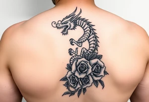 Dragons with roses leg tattoo tattoo idea