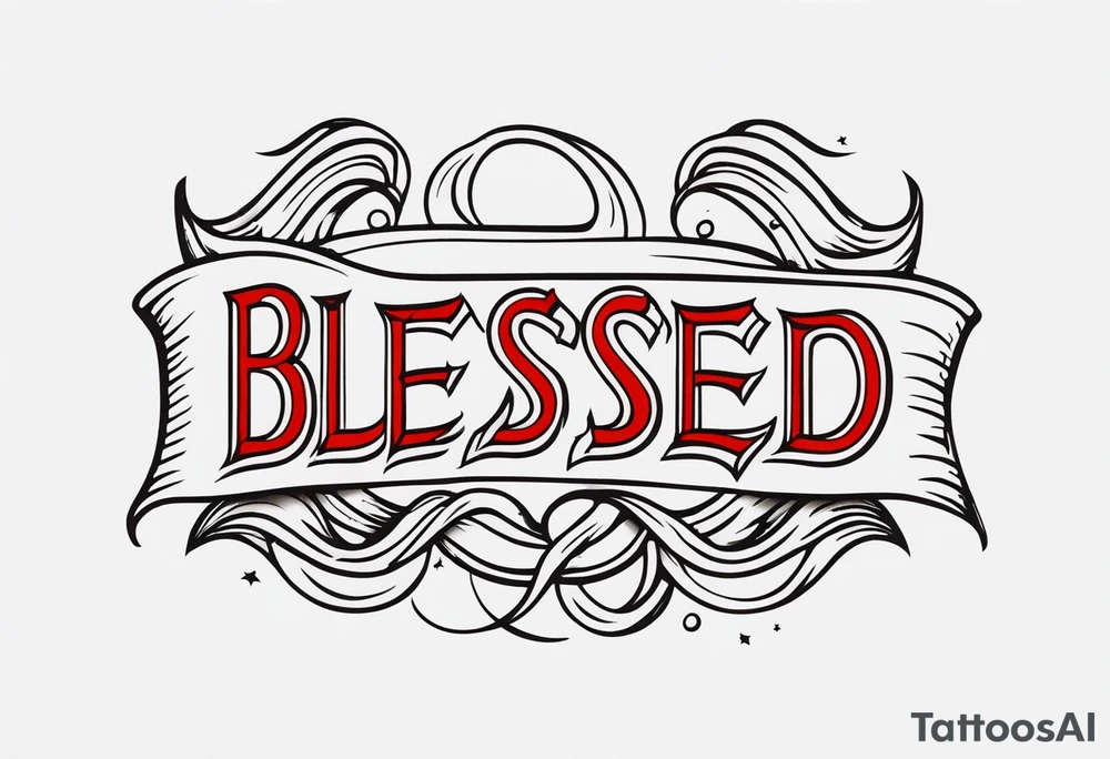 Text blessed with ribbon tattoo idea