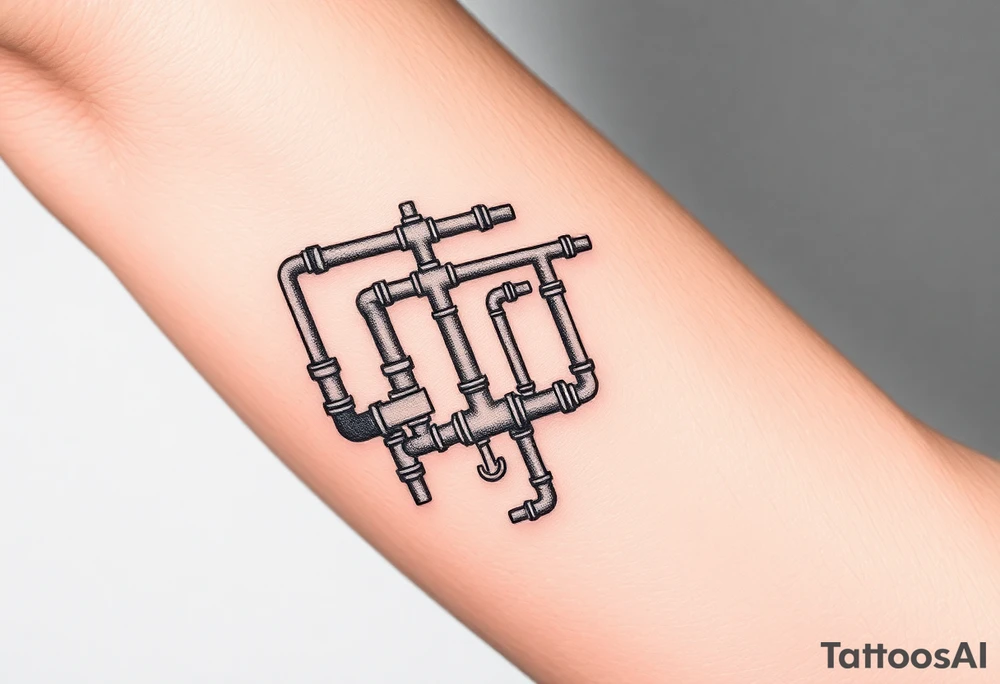 detailed system of plumbing pipes vertical ending with a fade off tattoo idea
