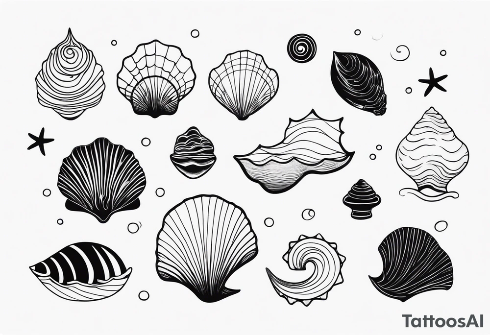 Sea shell with waves inside and sea creature tattoo idea Sea shell with waves inside and sea creature tattoo idea