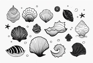 Sea shell with waves inside and sea creature tattoo idea