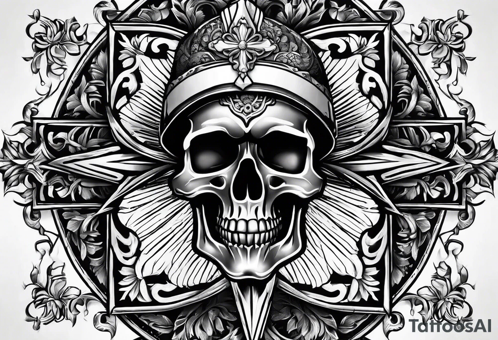 Cross with a skull in the middle tattoo idea