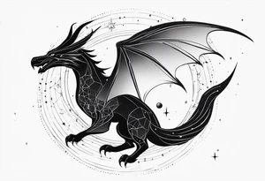 Elegant wyvern with fine lines on the background of the constellation elegant tattoo idea