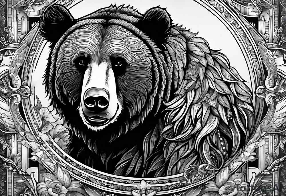 Touro e urso, com uma seta de mercados financeiros a passar entre eles que se transforma numa mão tattoo idea