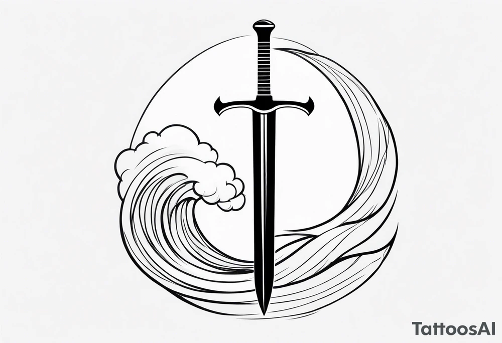 sword, wave, thunderbolt tattoo idea