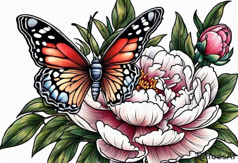 Peony and a butterfly tattoo idea