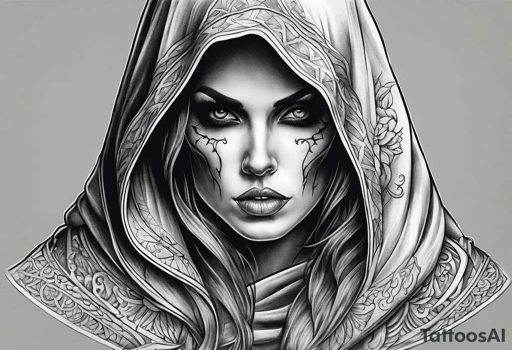 Female grim reaper full body tattoo idea