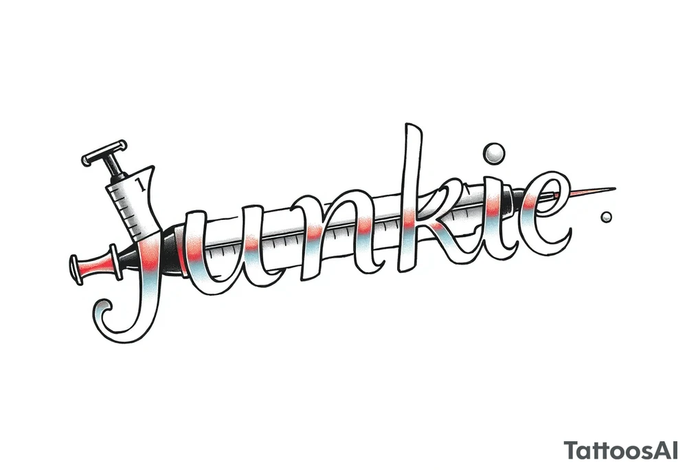 syringe  spelling out word junkie tattoo idea