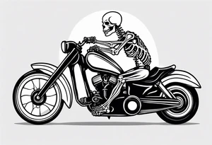 A skeleton and a Pitt bull driving a motorcycle tattoo idea