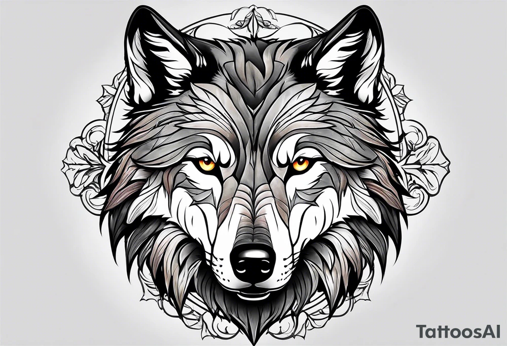 strong wolf gentle eyes tattoo idea