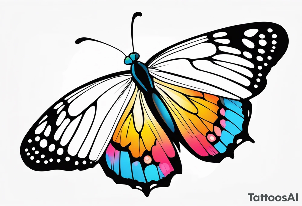 Butterfly: “A vibrant butterfly with colorful wings, resting on a flower, showcasing transformation and beauty.” tattoo idea