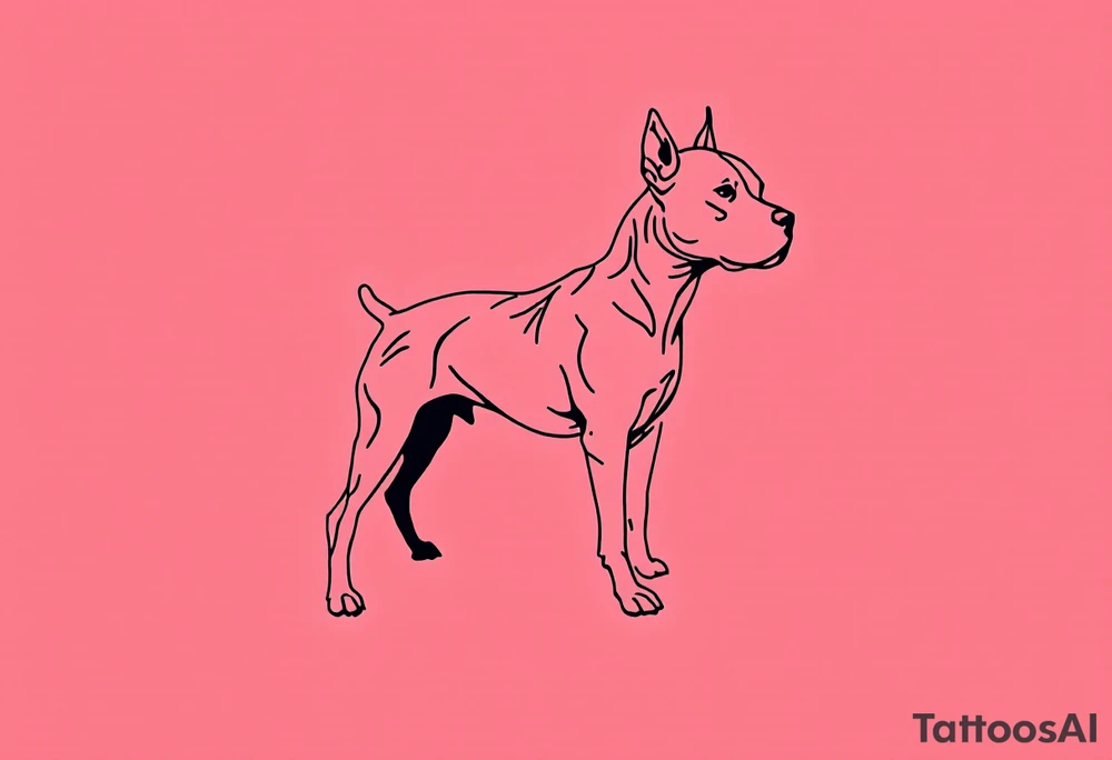 Minimalist black-line pitbull silhouette, standing proudly, clean lines only, no shading, perfect for a subtle tattoo. tattoo idea