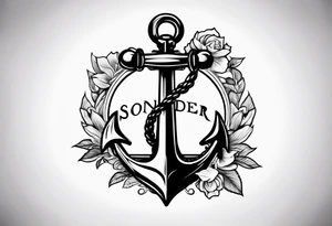 Anchor with the word sonder in the stem of the anchor tattoo idea