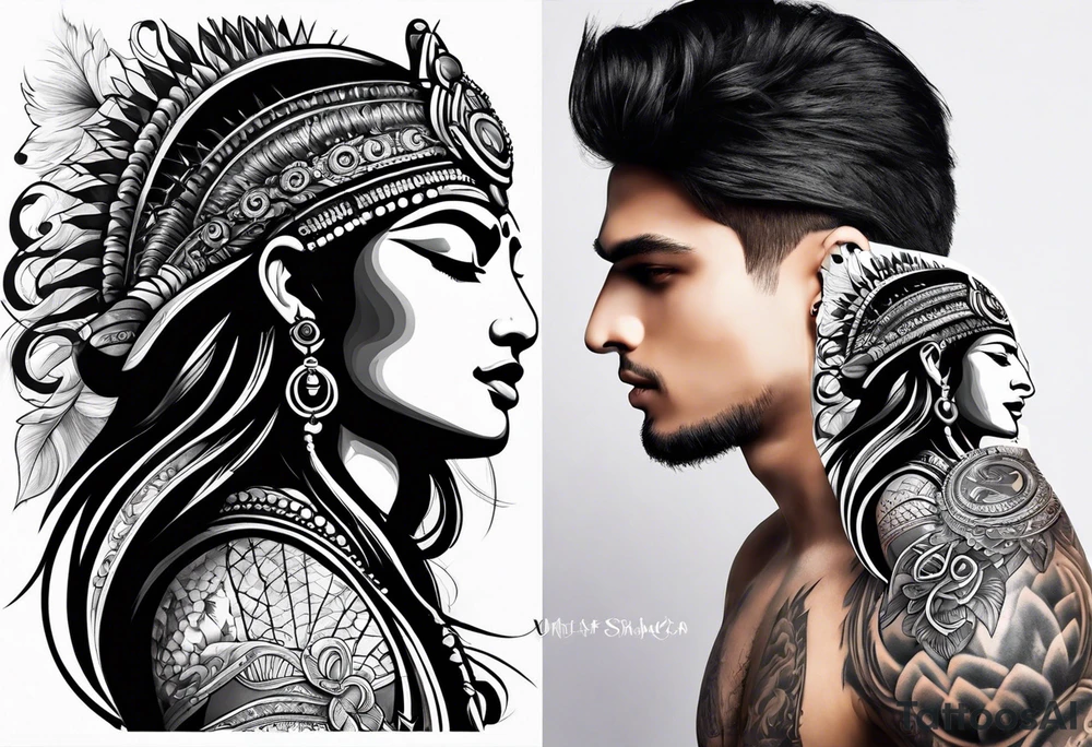 Shiva tattoo and add personality like adventure, karma , nothing is deep , positive, go with the flow tattoo idea