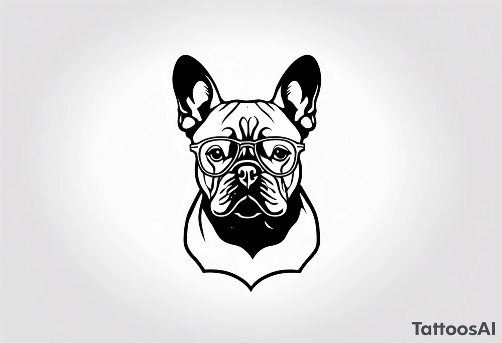 silhouette of french bull dog with glasses tattoo idea