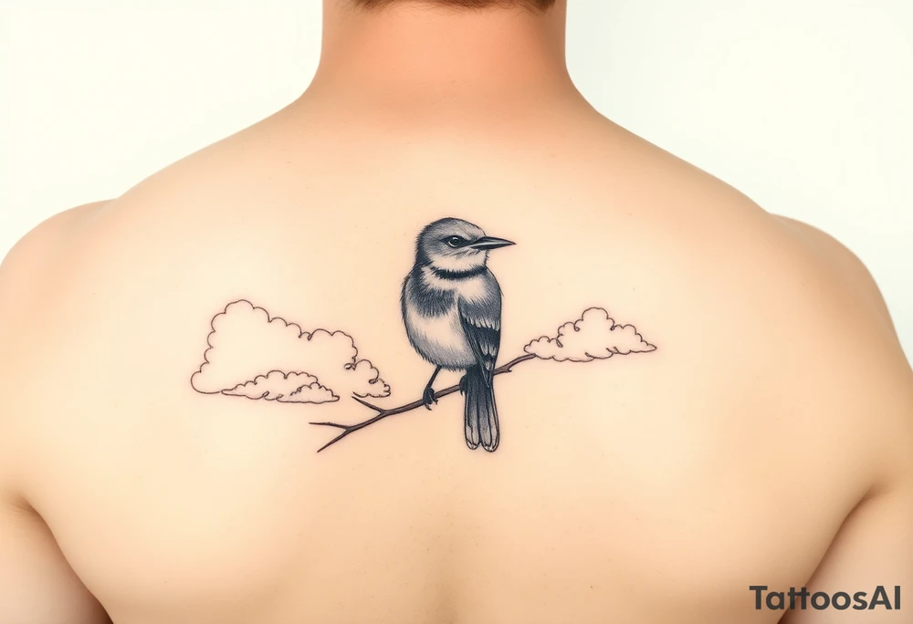 Kentucky bluebird with realistic clouds tattoo idea