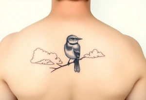 Kentucky bluebird with realistic clouds tattoo idea