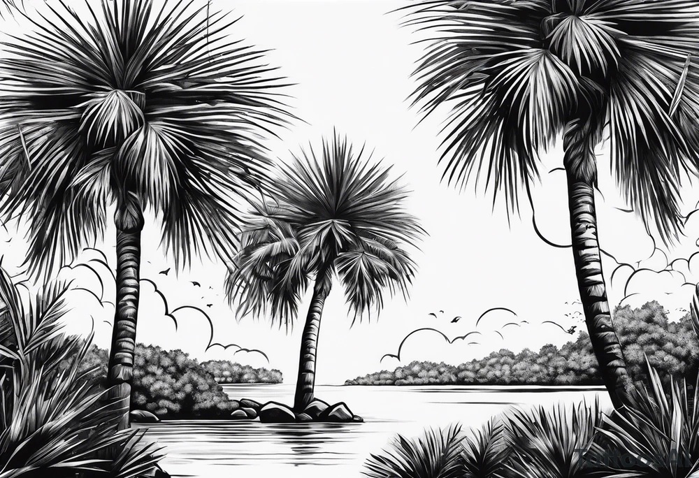 palmettoes and cypress trees tattoo idea