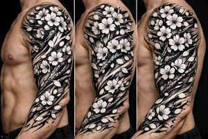 delicate cherry blossoms swirling in spring breeze with petals tattoo idea