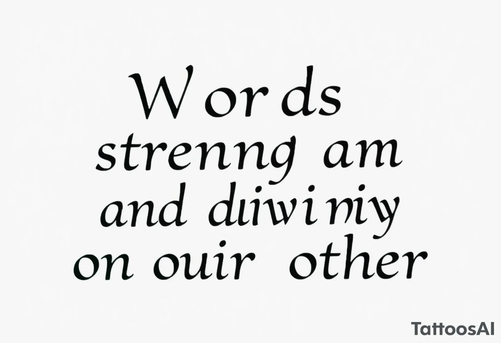 Words strength and divinity on top of each other tattoo idea