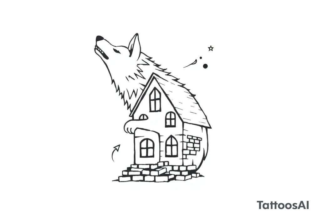 Big bad wolf huffing puffing and blowing a brick house down tattoo idea Big bad wolf huffing puffing and blowing a brick house down tattoo idea