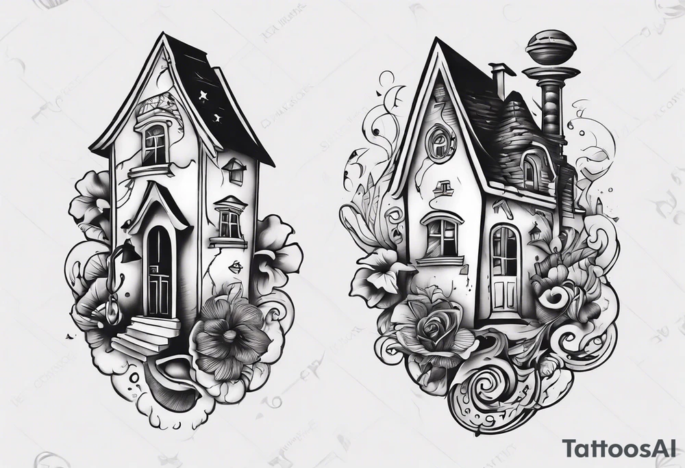 Matching tattoos with key and house tattoo idea