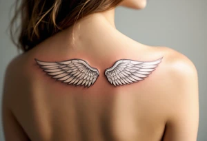 A pair of white angel wings spanning the back, representing spiritual freedom and protection. tattoo idea