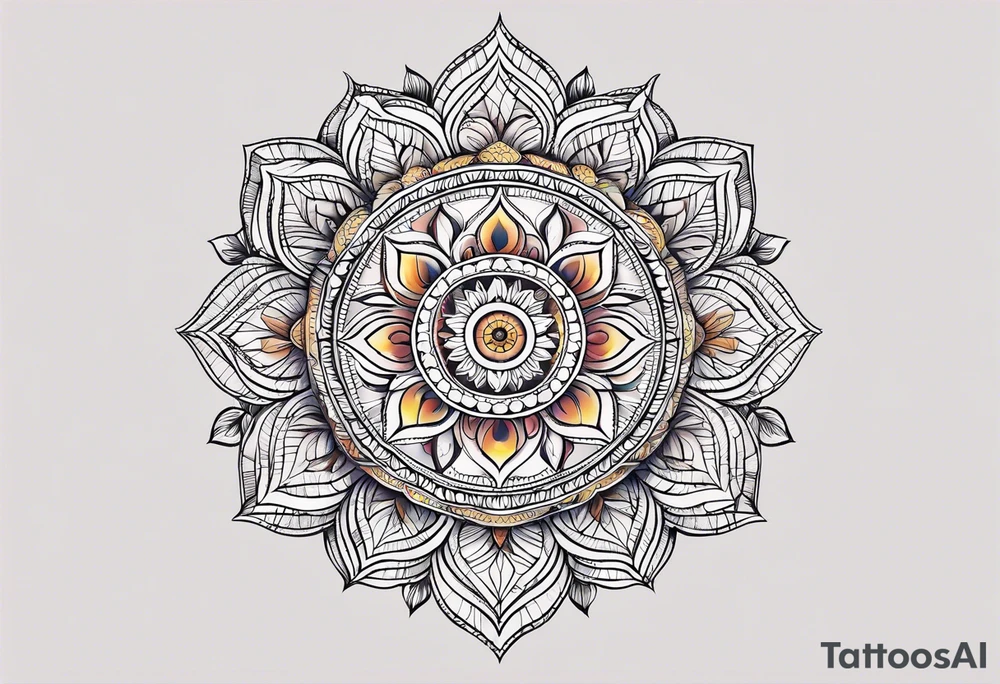simple male mandala elbow tattoo in fall colors tattoo idea