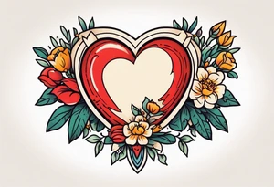 heart traditonal vintage tattoo colorful with flowers and banner tattoo idea