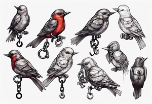 A songbird with no head, shackle and chain on leg tattoo idea