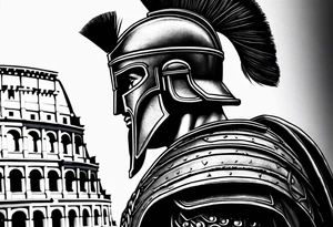 Side profile of spartan soilder looking left at Roman colosseum tattoo idea
