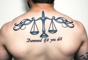 scales of justice that say "Damned if I do & Damned if I don't" tattoo idea