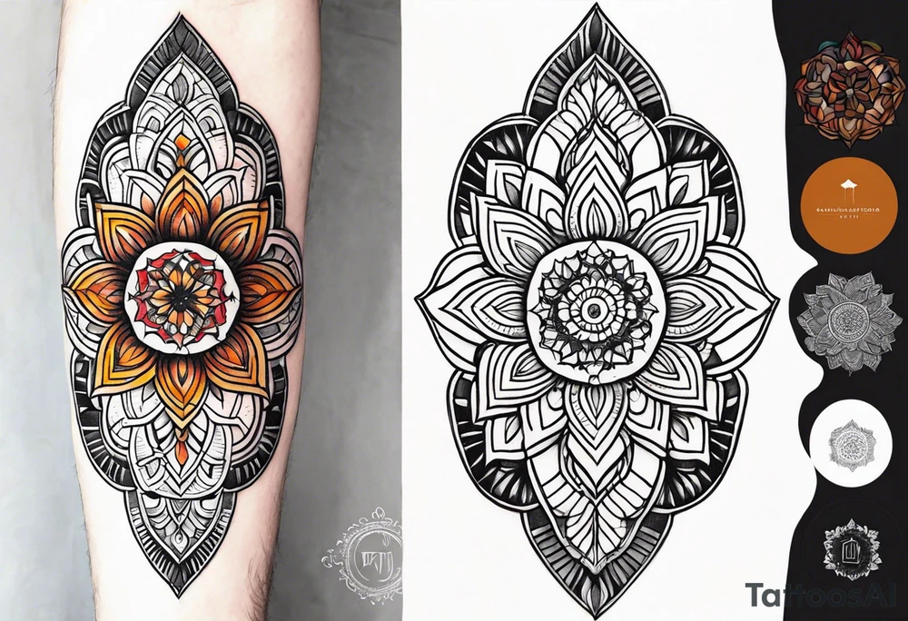 male mandala Knee tattoo in fall colors tattoo idea