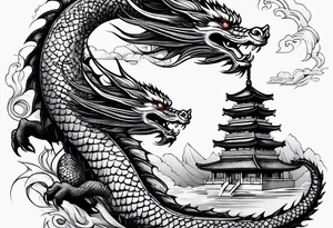 with a dragon coiling around a pagoda tattoo idea