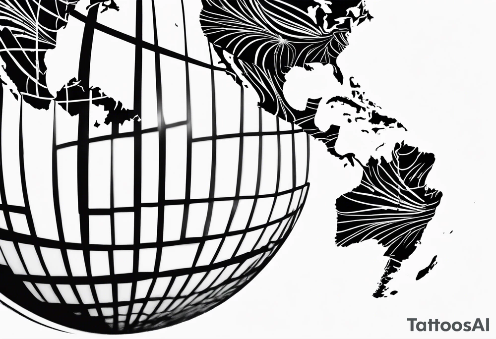 globe map single thin pen line blowing up tattoo idea