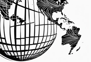 globe map single thin pen line blowing up tattoo idea