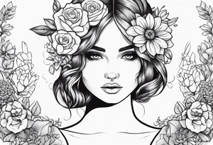 Flowers, Leo, girl with scrabble brain outline tattoo idea