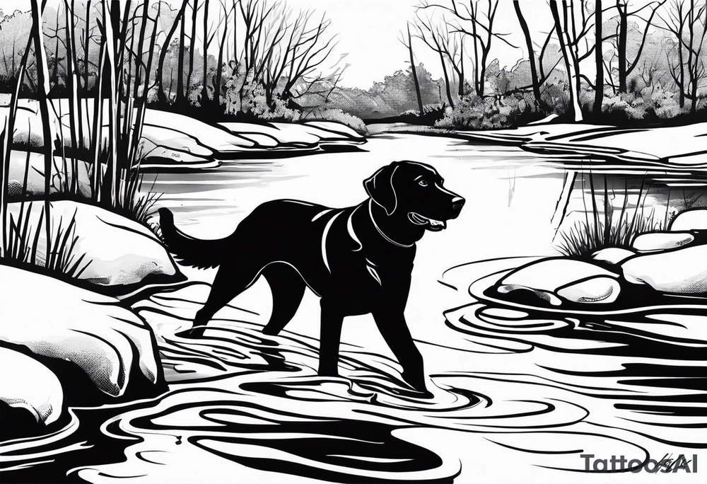 My black lab Duke passed away and he loved trying to get sticks off the bottom of the creek tattoo idea