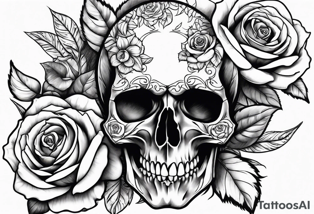 skull and roses tattoo idea